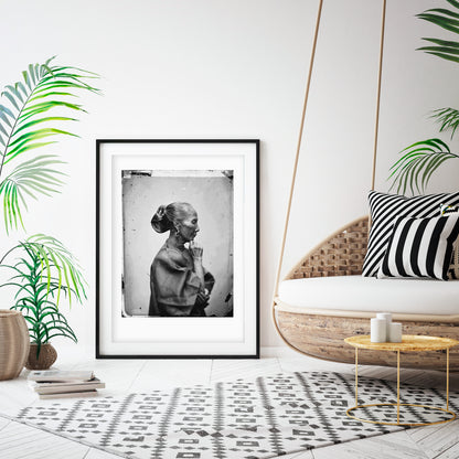 Oriental woman portrait black white art print