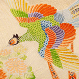 Vintage Maru obi silk pillow with pheasants and flowers