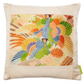 Hunted and Stuffed Pheasants Pillow 15.5-inch cream silk and blue velvet square Obi cushion with soft, smooth textures