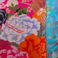 Pink and blue silk cushion made from repurposed vintage wedding kimono silk