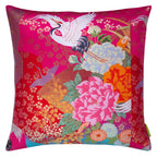 Pink Flying Cranes pillow in vintage Uchikake silk and velvet, 18.5-inch square Obi cushion by Hunted and Stuffed