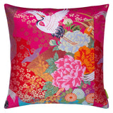 Pink flying cranes pillow by Hunted and Stuffed