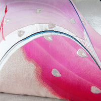 Pink Peacock Cushion Upcycled Obi Silk