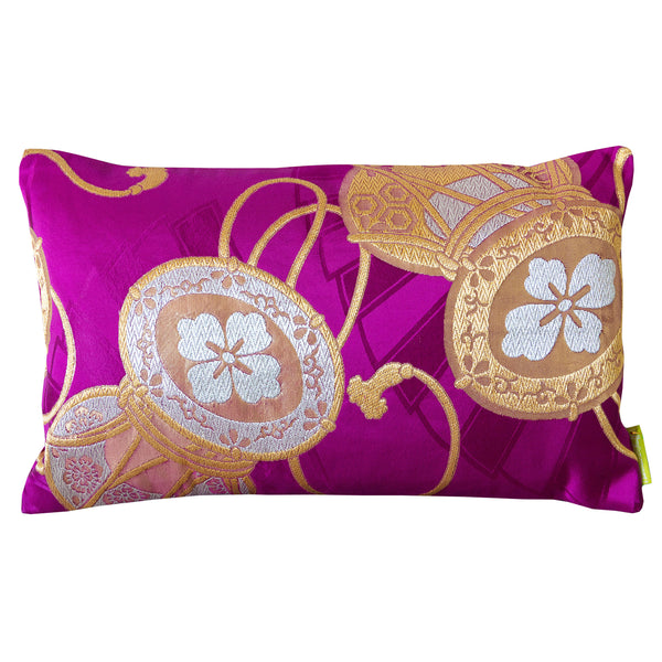 Purple obi cushion with gold drums by Hunted and Stuffed