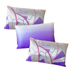 Purple silk Obi cushions set of 3 with pink Genji wheel pattern, soft silk fabric, rectangular shape, from Hunted and Stuffed