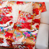 Red crane kimono throw by Hunted and Stuffed