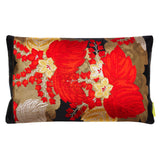 Red and gold accent pillow, black silk obi cushion by Hunted and Stuffed