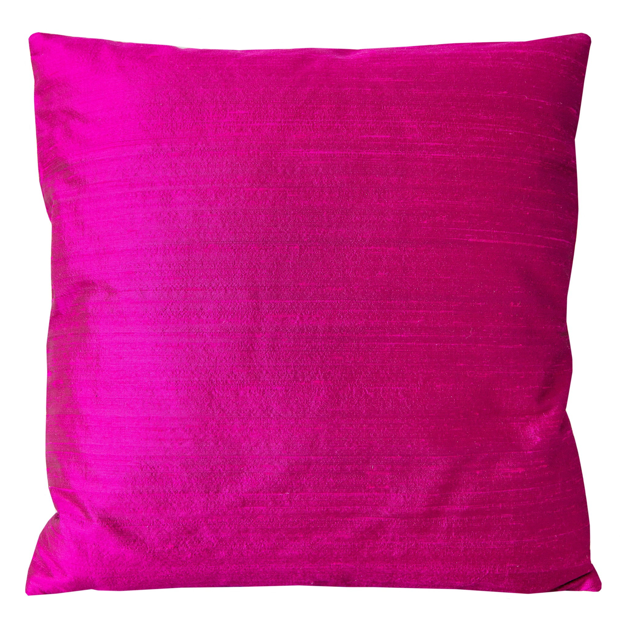 Close-up of the grey silk textured surface of the cushion with subtle tufted stitching, featuring the vibrant pink silk
