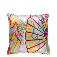 Silver Japanese Fans pillow -yellow velvet 13 inch square