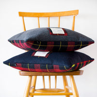 Tartan Throw Pillows in Navy or Grey Wool Vintage Gannex