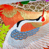 Tsuru crane kimono silk pillow detail by Hunted and Stuffed