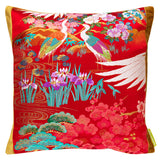 Uchikake pillow in red silk, 15 inch square made by Hunted and Stuffed
