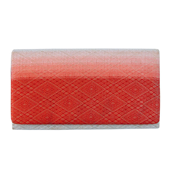 Vintage handbag red silk clucth bag with ombre pattern.