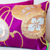 Vintage Japanese Obi Silk Cushion Purple Gold