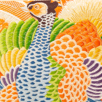 vintage maru obi pillow close up of pheasnat bird embroidery