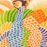 vintage maru obi pillow close up of pheasnat bird embroidery