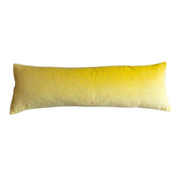 Back of the long bolster pillow made with yellow velvet by Hunted and Stuffed 